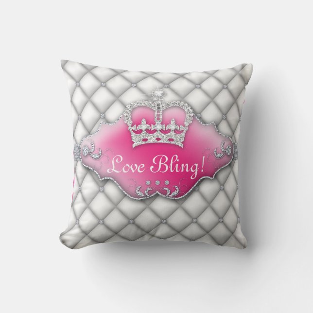 Princess Crown Pillow Tufted Satin Diamond White 2 (Front)
