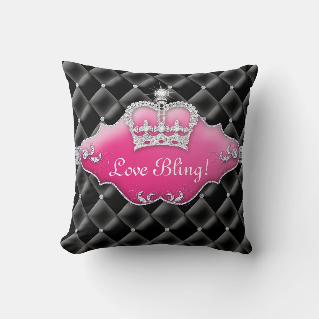 Princess Crown Pillow Tufted Satin Diamonds Black | Zazzle