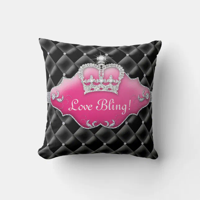 Princess Crown Pillow Tufted Satin Diamonds Black | Zazzle