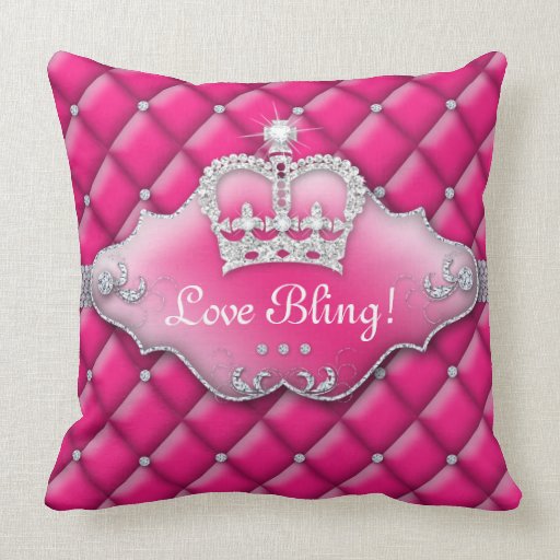 Princess Crown Pillow Tufted Satin Diamonds Pink | Zazzle