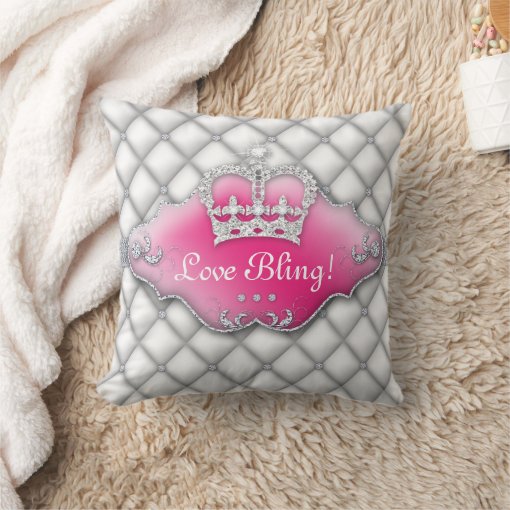 Princess Crown Pillow Tufted Satin Diamonds White | Zazzle