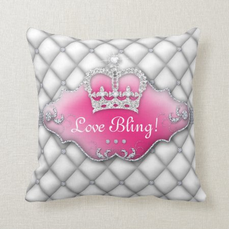 Princess Crown Pillow Tufted Satin Diamonds White