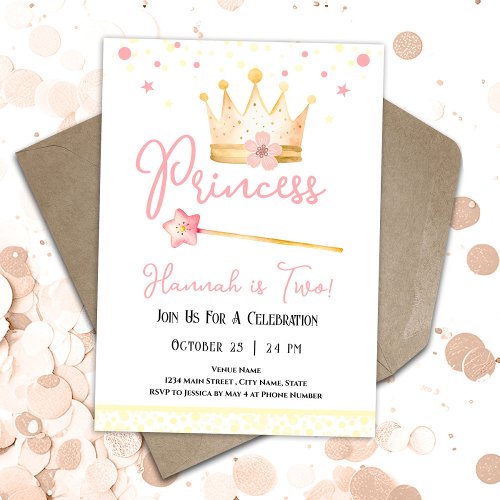 Princess Crown Pink 2nd Girl Birthday  Invitation