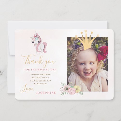 Princess crown pink and gold girl photo thank you invitation
