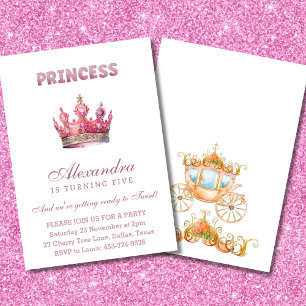 Princess Crown Pink Glitter Fairytale Birthday Invitation