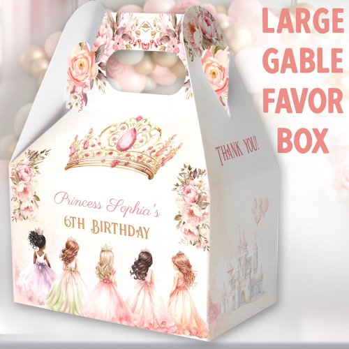 Princess Crown Pink Gold Floral Birthday Large Favor Boxes
