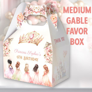 Princess Crown Pink Gold Floral Birthday Medium Favor Boxes