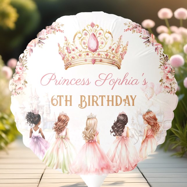 Princess Crown Pink Gold Floral Girl Birthday Balloon (Princess Crown Pink Gold Floral Girl Birthday Balloon)