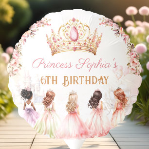 Princess Crown Pink Gold Floral Girl Birthday Balloon