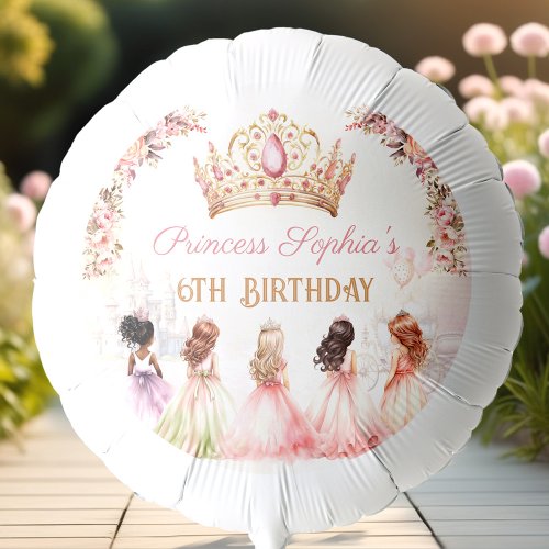 Princess Crown Pink Gold Floral Girl Birthday Big Balloon