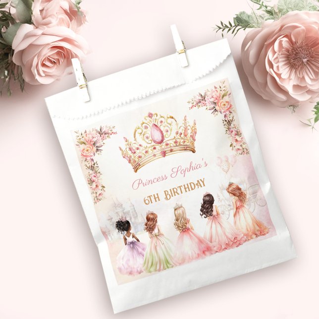 Princess Crown Pink Gold Floral Girl Birthday Favor Bag (Princess Crown Pink Gold Floral Girl Birthday Favor Bag)