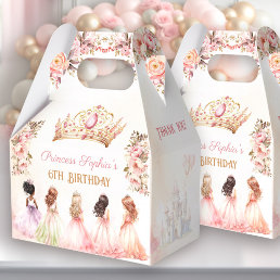 Princess Crown Pink Gold Floral Girl Birthday Favor Boxes
