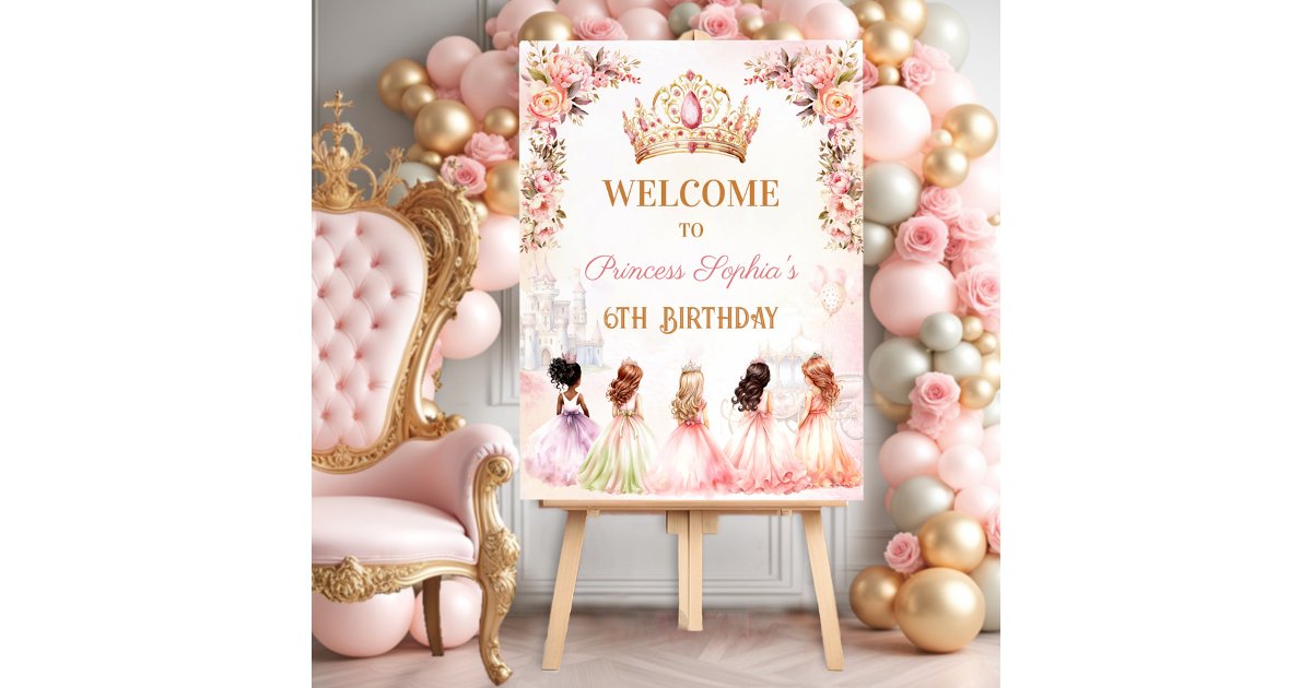 Princess Crown Pink Gold Floral Girl Birthday Foam Board | Zazzle