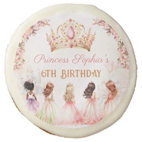 Princess Crown Pink Gold Floral Girl Birthday Sugar Cookie