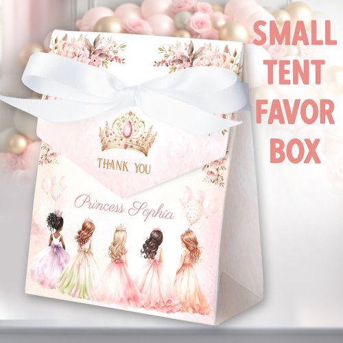 Princess Crown Pink Gold Floral Girl Birthday Tent Favor Boxes