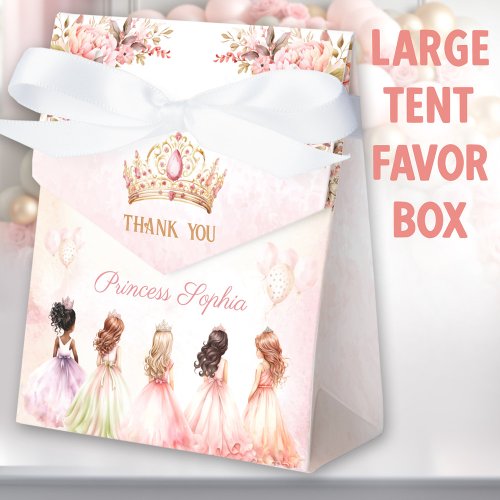 Princess Crown Pink Gold Girl Birthday Large Tent Favor Boxes