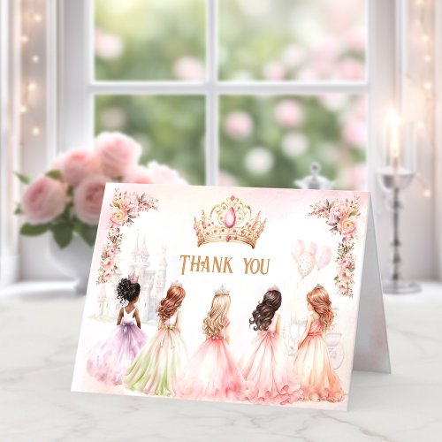 Princess Crown Pink Gold Girl Thank You Card