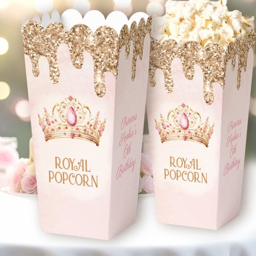 Princess Crown Pink Gold Glitter Birthday Popcorn Favor Boxes