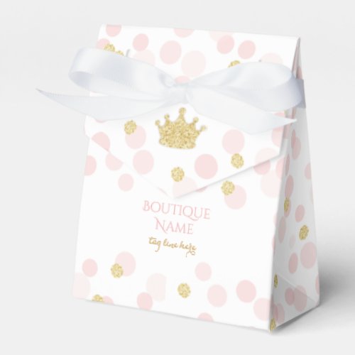 Princess Crown Pink Gold Glitter Confetti Dots Favor Boxes