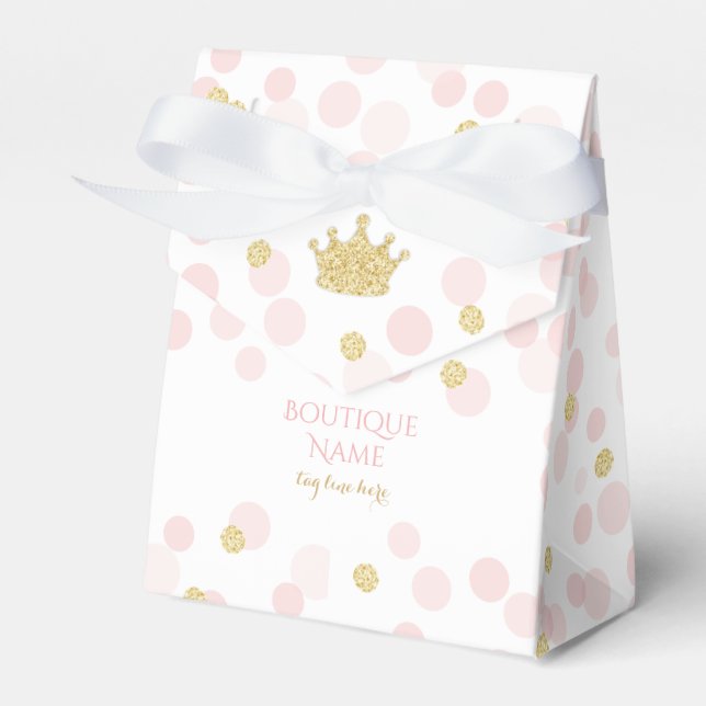 Princess Crown Pink Gold Glitter Confetti Dots Favor Boxes (Front Side)