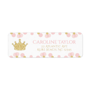 Princess Crown Pink Gold Glitter Dots Address Label