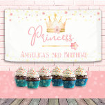 Princess Crown Pink Little Girl Birthday  Banner<br><div class="desc">Cute watercolor Princess Crown with wand Birthday watercolor artwork.  Children's Princess birthday theme. Easy to personalize.</div>