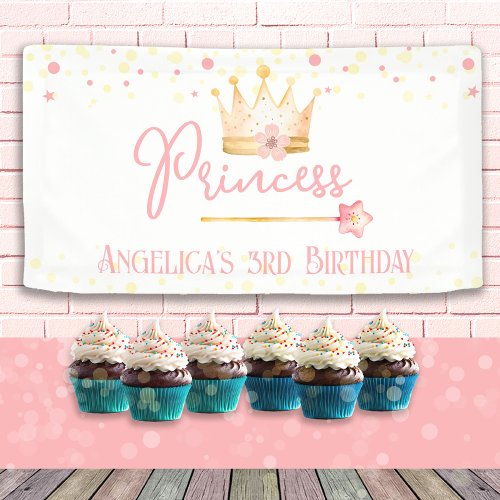 Princess Crown Pink Little Girl Birthday  Banner
