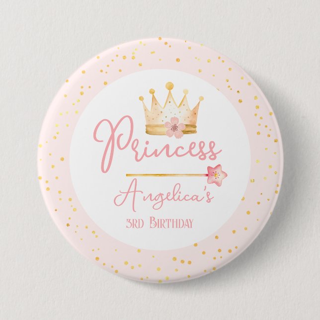 Princess Crown Pink Little Girl Birthday  Button (Front)