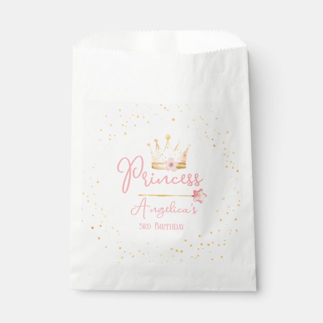 Princess Crown Pink Little Girl Birthday  Favor Bag (Front)