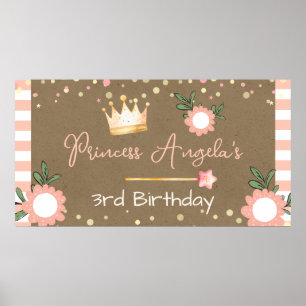 Princess Crown Pink Little Girl Birthday Kraft Poster