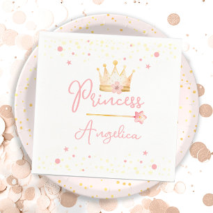 Princess Crown Pink Little Girl Birthday Napkins
