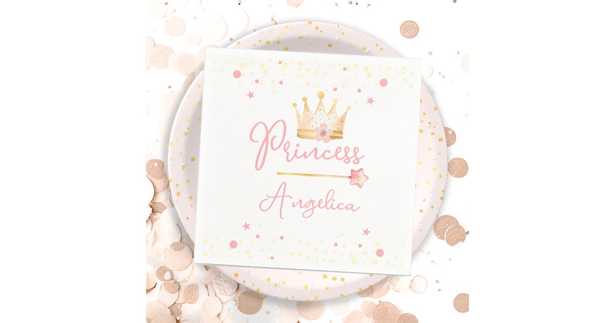 Princess Crown Pink Little Girl Birthday Napkins | Zazzle