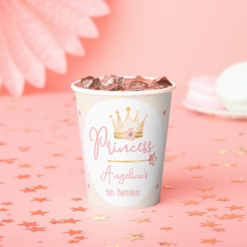 Princess Crown Pink Little Girl Birthday  Paper Cups