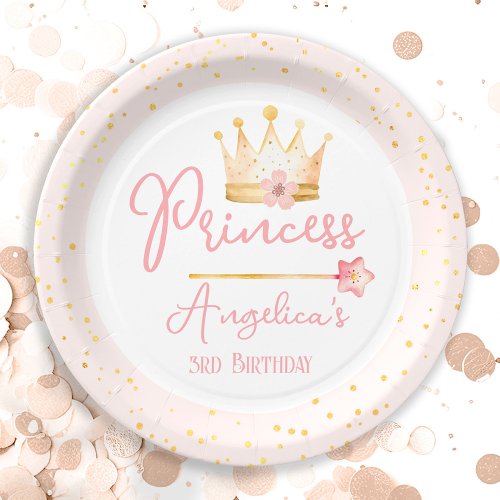 Princess Crown Pink Little Girl Birthday  Paper Plates