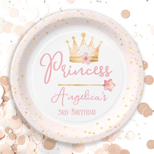Princess Crown Pink Little Girl Birthday  Paper Plates (Creator Uploaded)