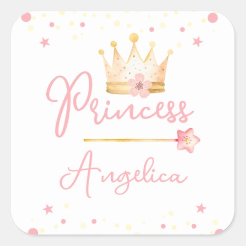 Princess Crown Pink Little Girl Birthday  Square Sticker