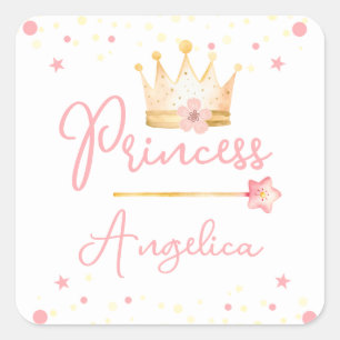 Princess Crown Pink Little Girl Birthday Square Sticker
