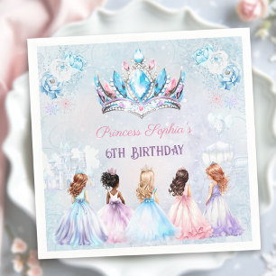 Princess Crown Pink Purple Winter Girl Birthday Napkins