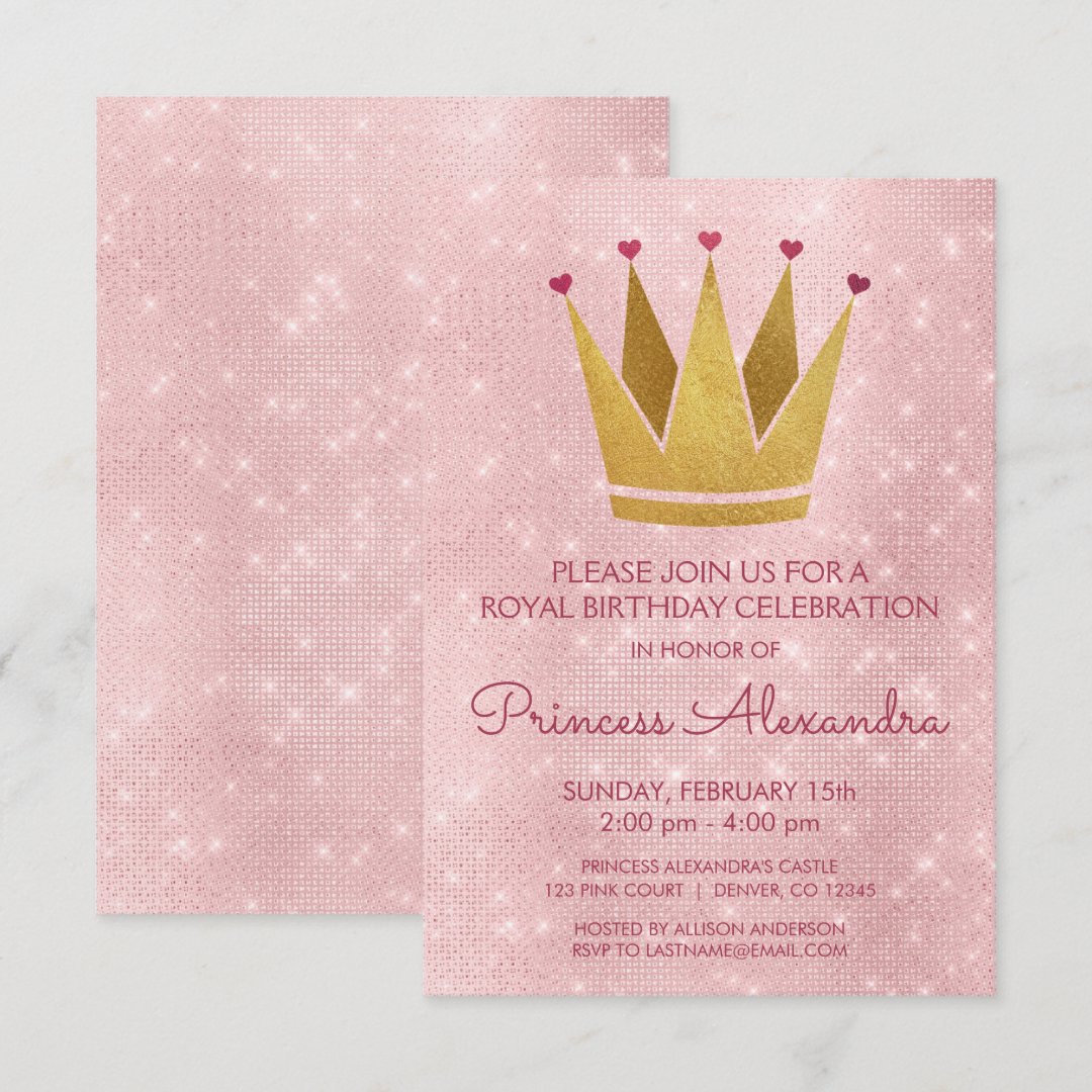 Princess Crown Pink Rose Gold Birthday Invitation Zazzle