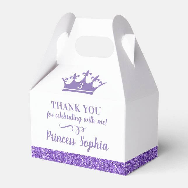Princess Crown Purple Thank You Birthday Favor Boxes (Front Side)