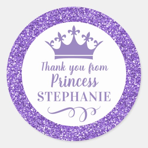 Princess Crown Purple Thank You Favor  Classic Round Sticker