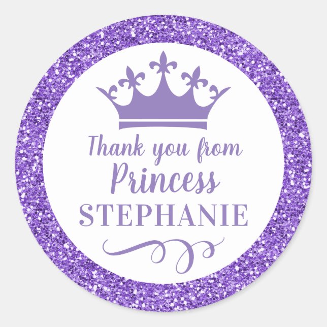 Princess Crown Purple Thank You Favor  Classic Round Sticker (Front)