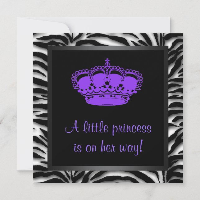 Princess Crown Purple Zebra Baby Shower Invitation (Front)