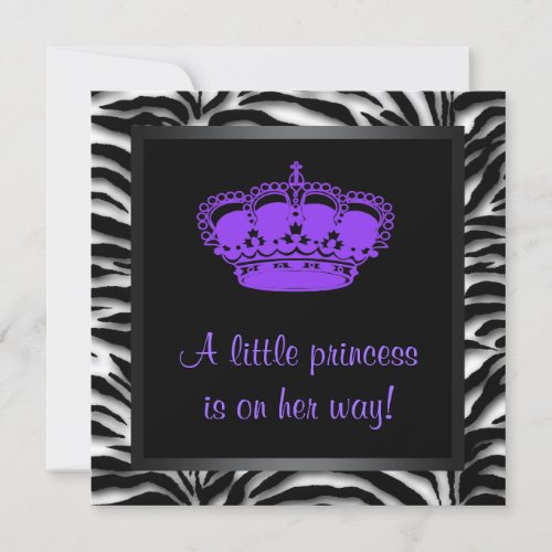 Princess Crown Purple Zebra Baby Girl Shower Invite