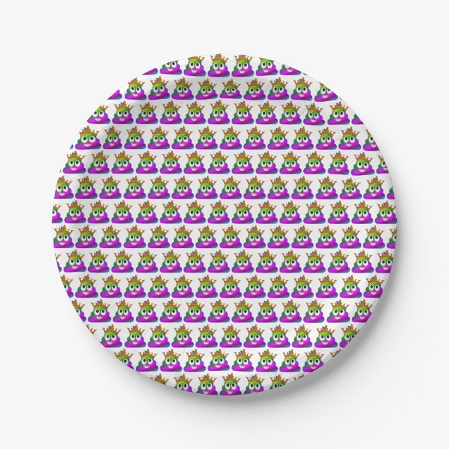 Princess Crown Rainbow Emoji Poop Paper Plates (Front)