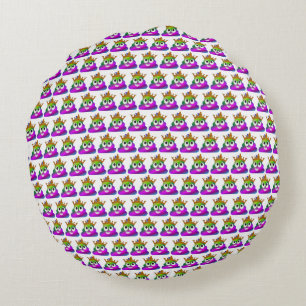 Princess Crown Rainbow Emoji Poop Round Pillow