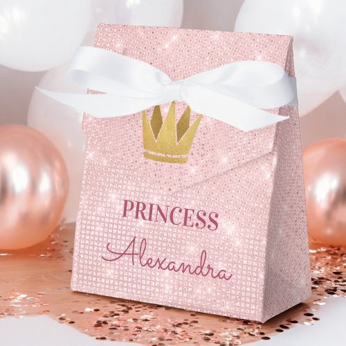 Princess Crown Rose Gold Blush Pink Sparkle Favor Boxes