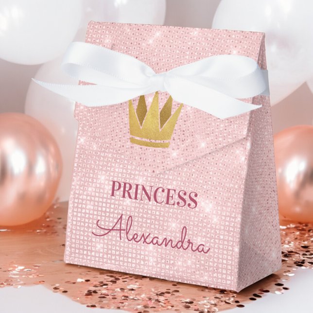 Princess Crown Rose Gold Blush Pink Sparkle Favor Boxes (Creator Uploaded)