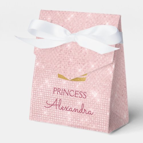 Princess Crown Rose Gold Blush Pink Sparkle Favor Boxes