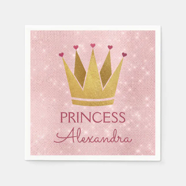 Princess Crown Rose Gold Blush Pink Sparkle Paper Napkins | Zazzle